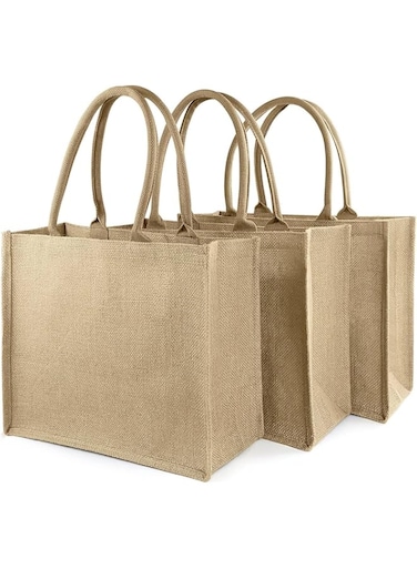 Eco-neutral - Jute Tote Shopping Bag   Bulk/Wholesale Eco-friendly Reusable Grocery Bags   Waterproof coating with soft handle - (Pack of 3)