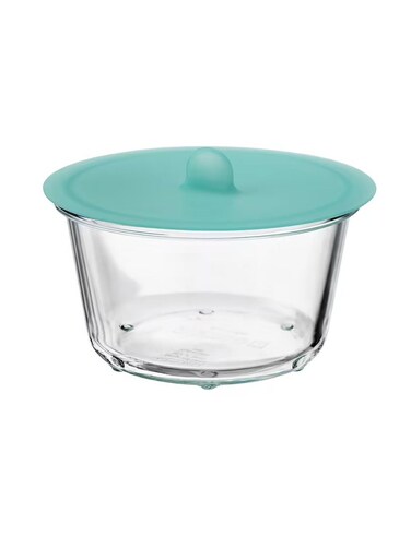 container with lid, round glass/silicone600 ml