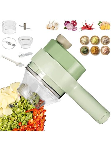 Kitchen Goods Electric Vegetable Cutter Set - 4 in 1 Portable, Rechargeable, Wireless Food Processor &amp; Chopper Machine for Pepper, Garlic, Onion, Celery &amp; Meat