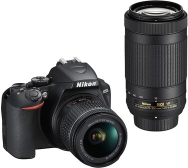 نيكون مجموعة عدسات الواقع الافتراضي D3500 AF-P 18-55 ملم مع عدسة AF-P DX نيكور 70-300 ملم f/4.5-6.3G ED (اسود)