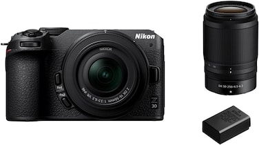 نيكون كاميرا رقمية Z30 DX 16-50 ملم 1:3.5-6.3 VR + DX 50-250 ملم 1:4.5-6.3 VR + EN-EL 25a كاميرا رقمية سوداء غير عاكسة