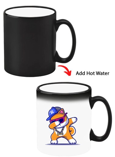 Color Changing Heat Sensitive Ceramic Mug, Image Revealed When HOT Liquid is Added! Dog father Beer Lover Black