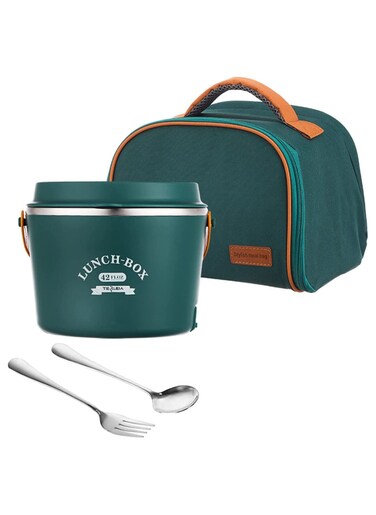 Electric Lunch Box with Fork Spoon and Carry Bag,1.2L Electric Stainless Steel Lunch Box Food Container