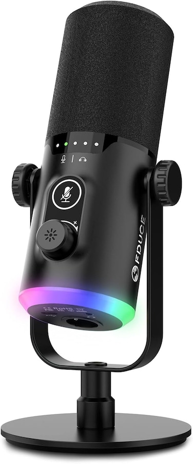 FDUCE USB XLR Gaming Microphone kit, Dynamic PC Mic for Podcasting Streaming, Computer RGB Mic Kit with Desktop Stand, Mute Button and Headphone Jack, for Recording, Vocal Voice-Over (D30)