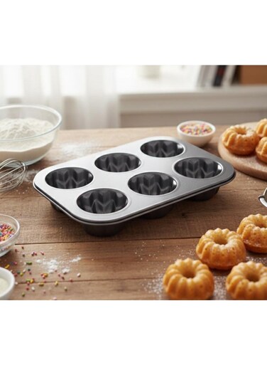 Non-Stick Cake Mould Pan with 6 Flower Shape Cups &acirc;&euro;&ldquo; Durable Bakeware for Creative Cakes, Muffins and Desserts 80ml each