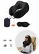 Memory Foam Travel Neck Pillow Set - Ergonomic U-Shape for Airplane, Car, Office &amp; Home   Includes Compressible Bag, 3D Eye Mask &amp; Earplugs (Black)