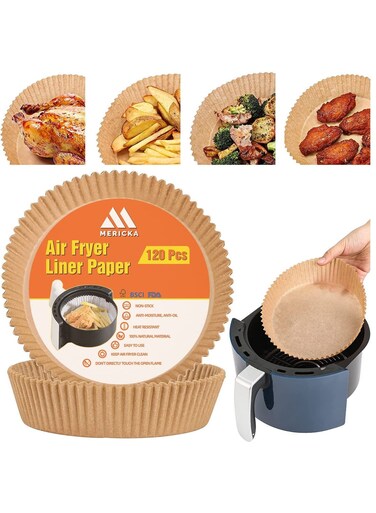 120 Air Fryer Disposable Paper Liner 120 Pcs Liners for Air Fryer Non-stick Parchment Paper for Frying Baking Cooking Roasting and Microwave - Unbleached Oil-proof 6.3-inch