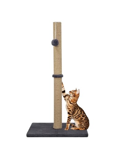 Cat scratching post with Dangling ball, Sisal scratching rope, and Soft smooth plush, Durable and Stable cat tree activity center for Cats and Kittens, Tall claw scratcher 75 cm (Grey)