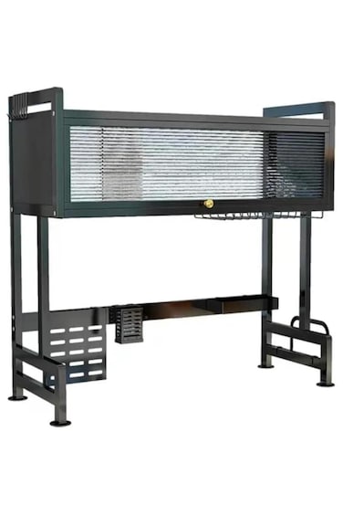 3-Tier Over-Sink Dish Drying Rack, Heavy Duty with Cabinet &amp; Utensil Holder, Black Metal Drainer