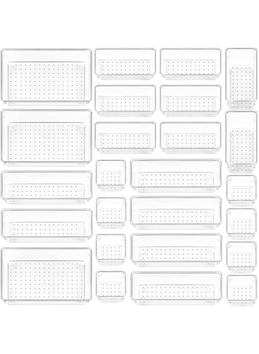 Kutesna 25 PCS Clear Plastic Drawer Organiser, Clothes Drawer Organisers, Storage Organiser for Makeup, Bathroom, Kitchen Utensils, Jewelries