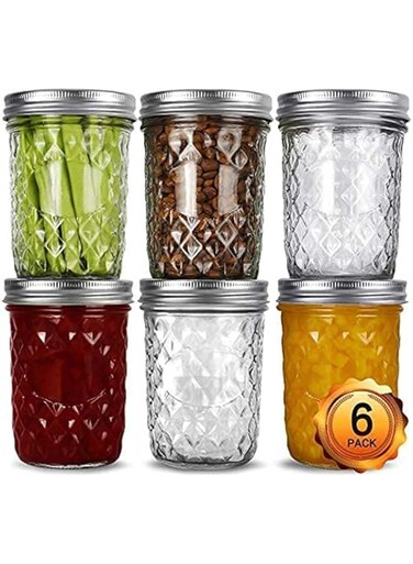 FUFU Wide Mouth Mason Jars 16oz, 6 Pack 16 oz Wide Mouth Mason Jars with Lids and Bands, Ideal for Jam, Honey, Wedding Favors, Shower Favors