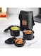 CELLO MF Click Lunch Box Set with Bag, 3 Containers, Black   Outer Plastic &amp; Inner Stainless Steel Tiffin Box with Jacket   Leakproof Lunch Boxes   Ideal for College, Office