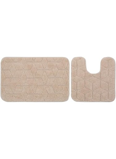 Eminence Home Barfi 2-Piece Bathmat Set 50x80cm+50x50cm - Beige, Highly water absorbancy and faster drying, durable and suitable for high traffic, for bathroom, kitchen, living area and kids room.