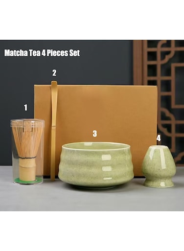 4 Piece Matcha Tea Set Matcha Whisk Kit Matcha Ceramic Bowl Matcha Whisk, Whisk Holder Traditional Scoop Perfect Set to a Traditional of Matcha Tool