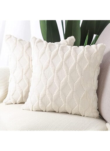 IIEPECA 2 Pack Cushion Covers Soft Cozy Plush Short Faux Wool Velvet Decorative Sofa Throw Pillow Covers Luxury Style Cushion Case Pillow Shell for Couch Sofa Bedroom Pillow Square (White, 20 x20inch)