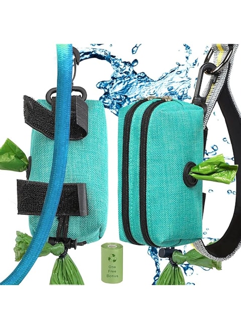 Azonee Dog Poop Bag Holder Leash Attachment Poop Bag Dispenser for Leash Dog Waste Bag Dispenser Fabric Dog Bag Holder with 2 Zippers Pet Waste Bag Holder Velcro 1 Free Roll Poopy Bag