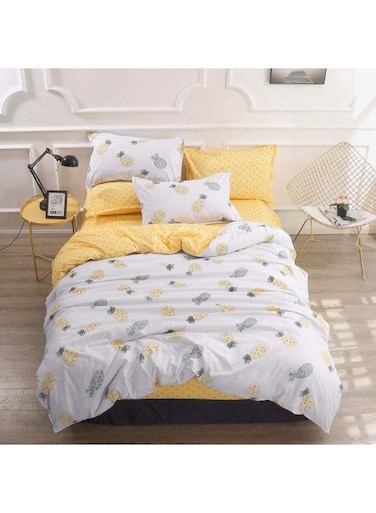4-Piece Printed Duvet Cover Set Polyester Yellow/White