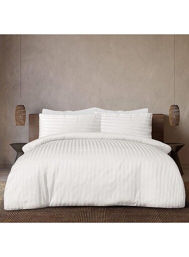 COLLECTION Stripe Double White Duvet Cover set with 2 Pillow Case 220x240 cm