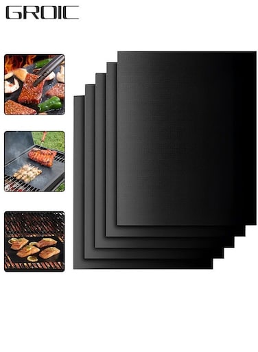 Grill Mat Set for Outdoor Grill1,Non Stick Set of 5 BBQ Grill Mat Baking Mats Teflon BBQ Accessories Grill Tools Reusable,Works on Electric Grill Gas Charcoal BBQ,Camping Accessories