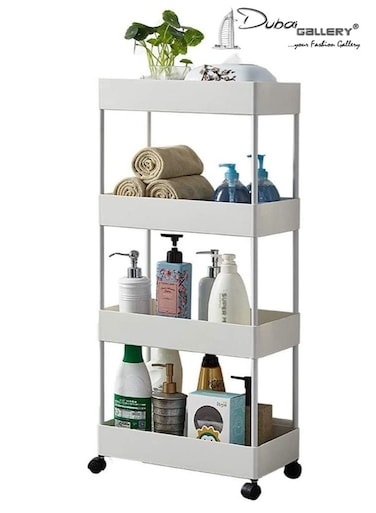 4 Layer Kitchen Storage Trolley Rack with Caster Wheels Plastic Kitchen White