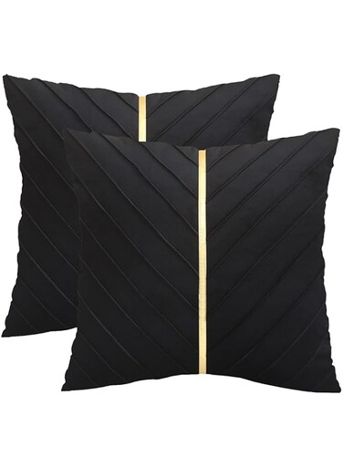 Tosleo Black Velvet Throw Pillow Covers 20x20 inch Pack of 2 with Gold Leather Decorative Couch Pillow Cover Luxury Modern Pillowcases for Wedding Living Room Bedroom Sofa Cushion Bed