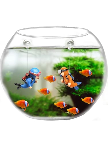 2PCS/Set Mini Fish Aquarium Floating Decorations Diver Fish Tank Decorations with Floating Device Accessories Ornaments for All Kinds of Fish Tank Simulated Underwater World
