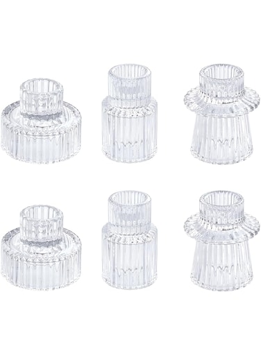 Vixdonos Glass Candlestick Holders Tealight Candle Holders for Table Centerpieces, Wedding Decor and Dinner Party (6 Pcs, Clear)