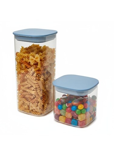 Airtight Food Storage Container Set &acirc;&euro;&ldquo; 1300cc &amp; 500cc &acirc;&euro;&ldquo; BPA-Free, Transparent Jars with	Muted blue Lids &acirc;&euro;&ldquo; Perfect for Storing Coffee, Beans, Pasta, and More &acirc;&euro;&ldquo; Durable, Stackable, and Ideal for Kitchen &amp; Pantry Organization.