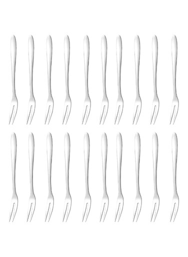 ZumZup 20PCS Fruit Forks Set 13cm 304 Stainless Steel Salad Tools Dessert Forks Matte Polished Silver