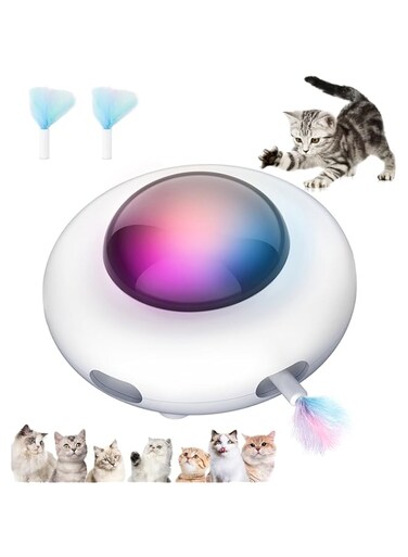 Cat Interactive Toy Kitten Automatic Feather Toy with Hair Collector, Smart Electric Moving Cats Toys 3 Adjustable Modes USB Rechargeable Cat Activated Feather Teaser Toy for Kitty Cat Play Exercise