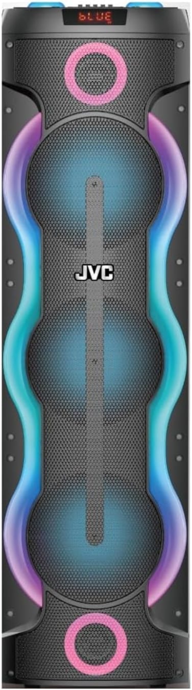 JVC Portable Bluetooth Party Speaker with 2000W PMPO Output, 6-Hour Battery Backup, Sound-Sensitive LED Lights, and Portable Microphone - XS-N6123PB