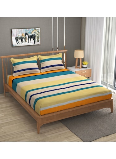 Premium Queen Size Fitted Bedsheet with 2 Pillowcases &acirc;&euro;&ldquo; Modern Design &acirc;&euro;&ldquo; Deep Pocket (180x200+35 cm) Soft, Breathable Microfiber Bedding Set for Home Comfort