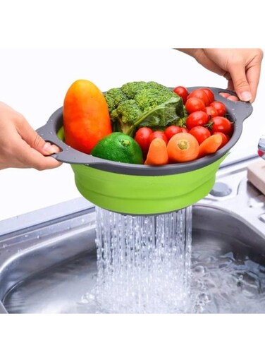 Foldable Silicone Colander Strainer &acirc;&euro;&ldquo; Expandable Over Sink Vegetable &amp; Fruit Washing Basket with Handles, Space Saving Drain Bowl