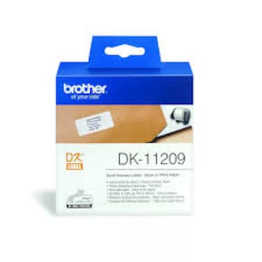 Brother DK-11209 Small Address Label Roll &ndash; Black on White, 28.9mm x 62mm, 800 Labels