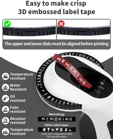 Memoking Embossing Label Maker Machine-E975 3D Embossed Label Maker with 6 Rolls Emboss Tapes, Handheld Embosser Labelling Machine, Lettering Label Maker Embossing for Home, Office and DIY (Black)
