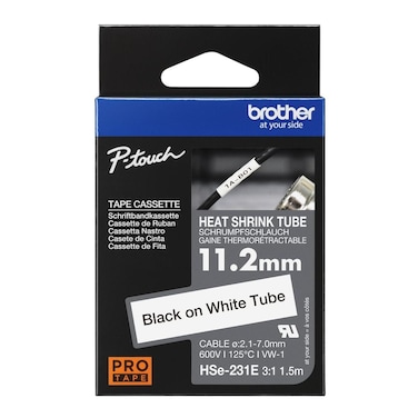 Brother HSe-231E Heat-Shrink Tube 11.2 mm &ndash; Black on White, Industrial-Grade Cable Labelling