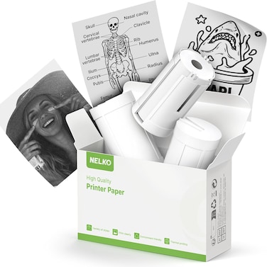 Nelko Genuine Self-Adhesive Thermal Printer Stickers, Compatible with PM230 Mini Sticker Printer, Black on White, 54mmx3.5m Mini Sticker Printer Paper for Journal, Study, Photos, Note, 3 Rolls, White

