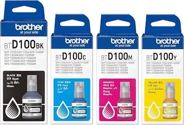 Brother BTD100 Ink Set &ndash; High-Yield BK 108 ml &amp; C/M/Y 48.8 ml for InkTank Printers
