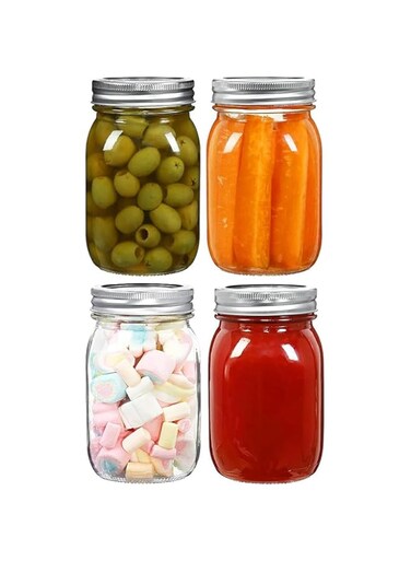 LHAOCHES 4 Pack Wide Mouth Mason Jars 16oz Glass Canning Jars with Airtight Lids and Bands for Preserving, Jam, Honey, Jelly, Wedding Favors, Sauces, Meal Prep, Overnight Oats, Salad, Yogurt