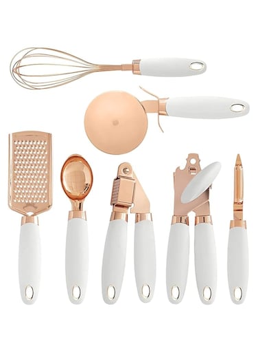 GOLDEN HOME 7Pcs Kitchen Gadget Set With Copper Plated -White