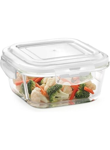 Klip-N-Store Square Glass Storage Container With Air Tight Lid Food Storage Container Microwave Safe Container 520 ml