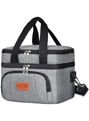 Tazweeq Insulated Lunch Bag, Large Capacity Lunch Bag, Double Layer Reusable Lunch Box for Office, Picnic, Leak Proof Cooler Bag with Adjustable Shoulder Strap(Grey) (M-10L)