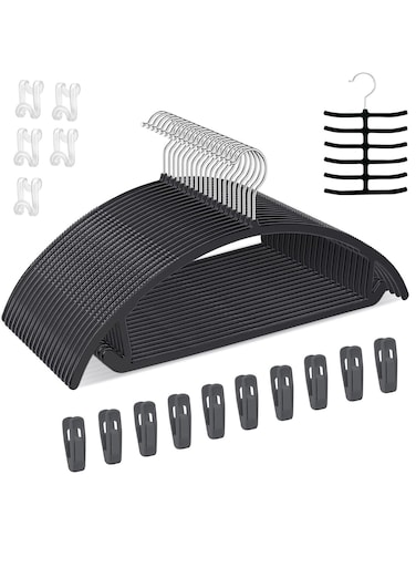 Non-Slip Hangers Suit Hangers 50 Pack Ultra Thin Space Saving 360 Degree Swivel Hook Clothes Hangers for Coats Jackets Pants Dress Clothe Plastic Curved 100pcs Black.