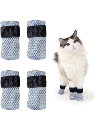 caichuxiye Cat Boots,paw Covers Anti-Scratch Cat Foot Covers for Cats Adjustable Mesh Cat Claw Protectors Non-Slip Breathablesuitable for Family Pet Cat Bathing and Nail Cutting (4 Pieces) (m, Grey)