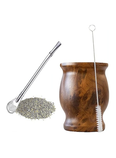 Yerba Mate Tea Cup, Stainless Steel Insulation Gourds for Loose Leaf Drinking with Bombilla Straw, Brown, 230ML