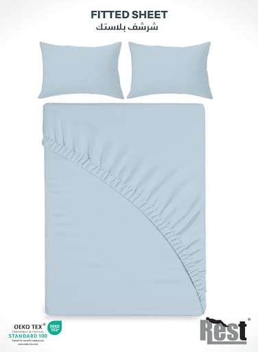 3-Piece Sky Blue Plush 180x200+30cm Fitted Bedsheet Set Includes 1 Deep Pocket Fitted Bedsheet and 2 Pillow Covers, Breathable and Machine Washable
