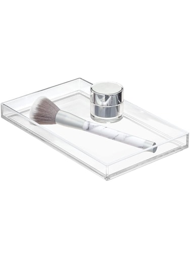 iDesign Bathroom Tray for Towels, Cosmetics and Accessories, The Clarity Collection &ndash; 8.68&rdquo; x 5.34&rdquo; x 0.95&rdquo;, Brushed Silver