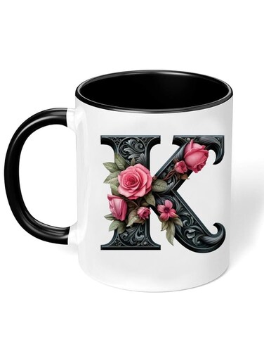 Ceramic Coffee Mug with Initial Design Printed Gift for Coffee and Tea Lovers 11 Oz alphabet K