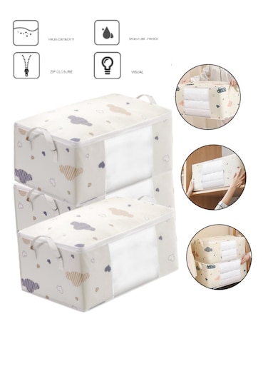 set Large Capacity Non Woven Storage Pouch with Clear Window Portable Dustproof Organizer Bag for Travel and Home Use Thick Fabric Beige Packing Container with Handle for Clothes