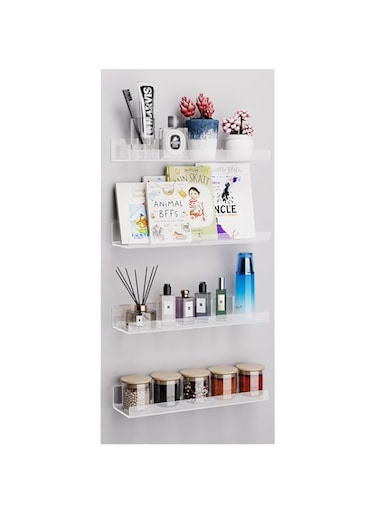 Viymgit 4 Pack Acrylic Shelves, Self-Adhesive 15" Floating Shelf Wall Mount for Home Organization &amp; Wall Decor, Display Ledge Shelves for Bathroom, Living Room, Bedroom, and Kitchen
